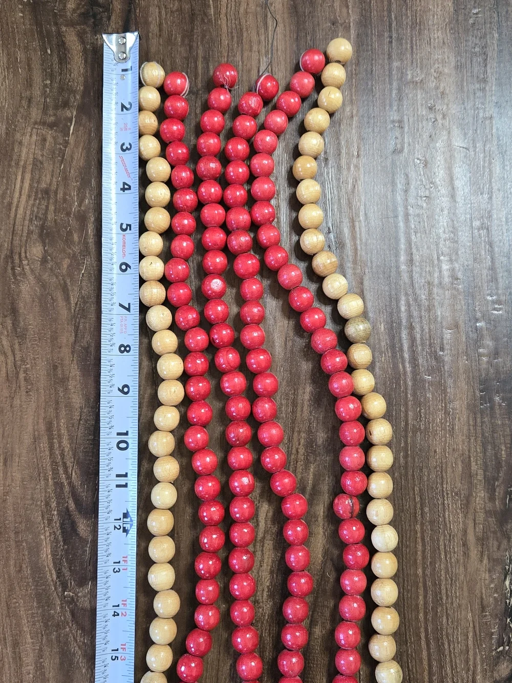 Red and Natural Wooden Bead Garland Set, Six 9 Foot Strands